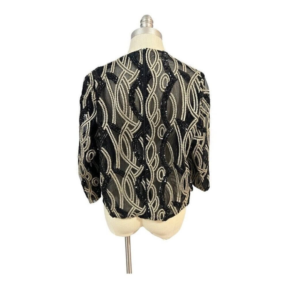 C&M Collection 48 Medium Black Gold Sequin Jacket Formal Holiday - Picture 3 of 8